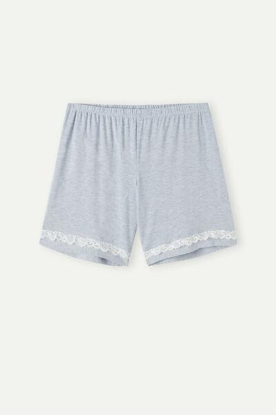 Blue Modal Shorts With Lace Details, , large image number 2