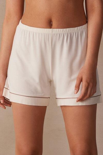 Cream Contrasting Trim Shorts, , medium