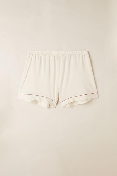 Cream Contrasting Trim Modal Shorts, , large image number 2
