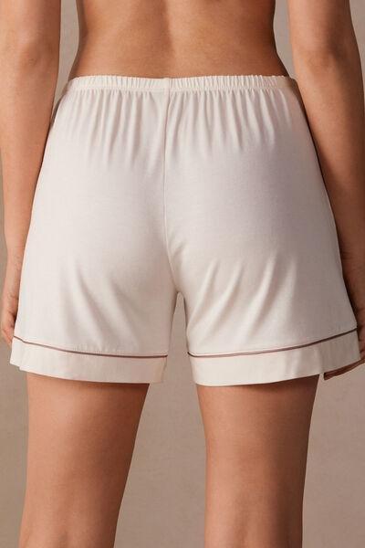 Cream Contrasting Trim Modal Shorts, , large image number 3