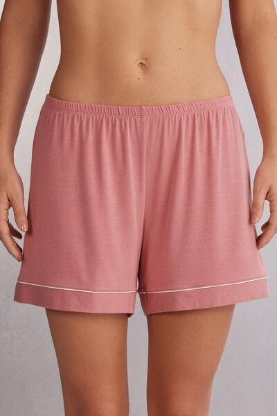 Pink Contrasting Trim Modal Shorts, , large image number 0