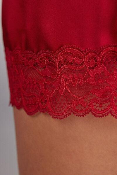 Red Lace Trim Silk Shorts, Red, large image number 10