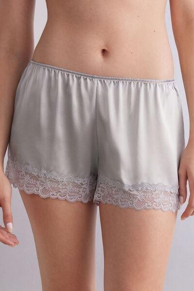 Grey Lace-Trimmed Shorts, , large image number 0