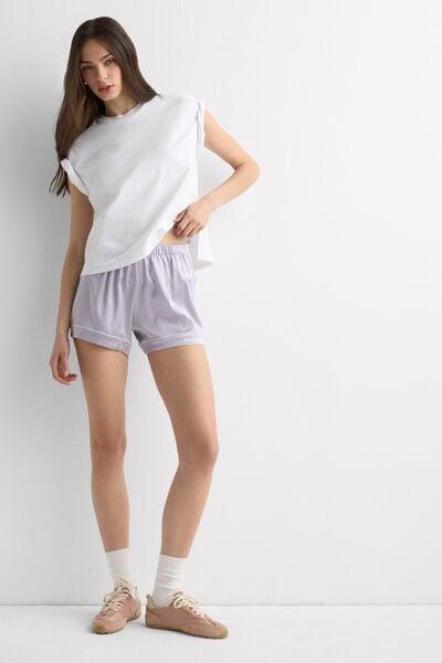 Lilac Trimmed Silk Shorts, 5601_056K, large image number 1