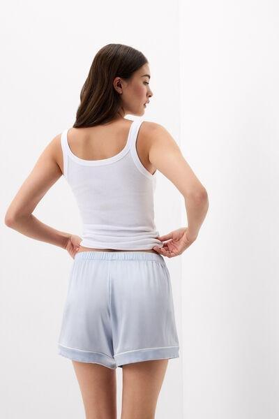 Blue Stretchy Trimmed Silk Shorts, 5601_060K, large image number 2