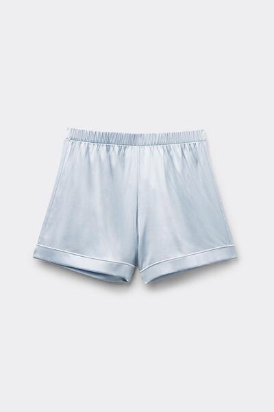 Blue Stretchy Trimmed Silk Shorts, 5601_060K, large image number 3