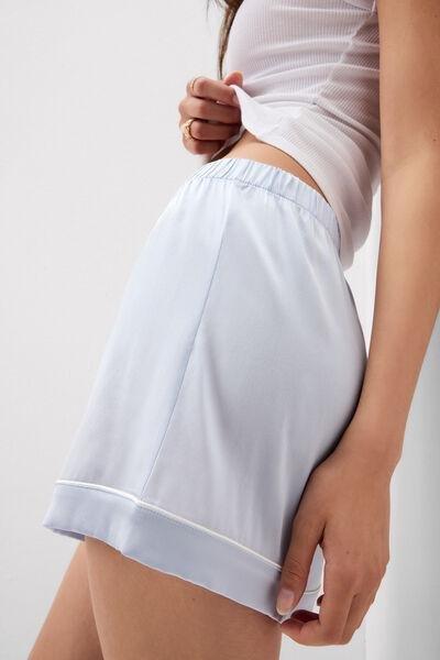 Blue Stretchy Trimmed Silk Shorts, 5601_060K, large image number 5