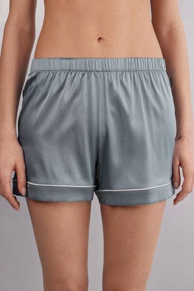 Blue Trimmed Silk Shorts, , large image number 0
