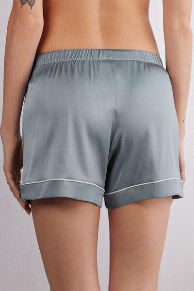 Blue Trimmed Silk Shorts, , large image number 3
