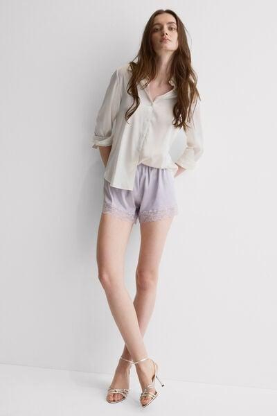 Lilac Embellished Silk Shorts, 5601_056K, large image number 0
