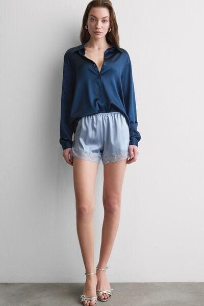 Blue Embellished Silk Shorts, 5601_064K, large image number 0