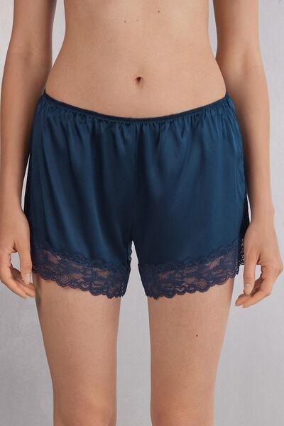 Blue Embroidered shorts, , medium