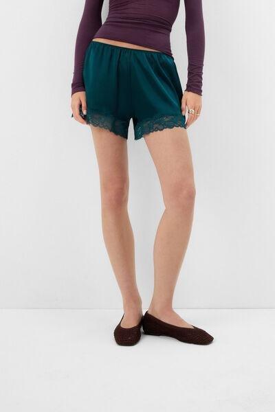 Green Slightly Stretchy Silk Shorts, 5601_187K, medium