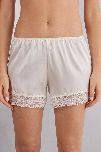White Lace Silk Shorts, , medium