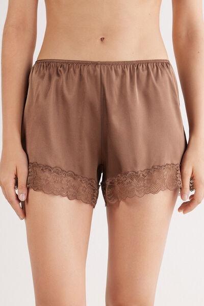 Beige Lace And Silk Shorts, , large image number 0