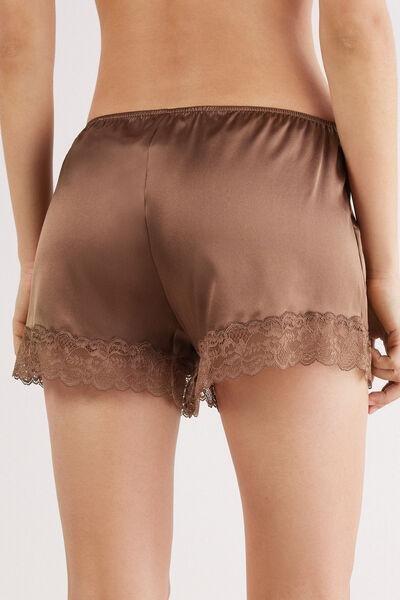 Beige Lace And Silk Shorts, , large image number 3