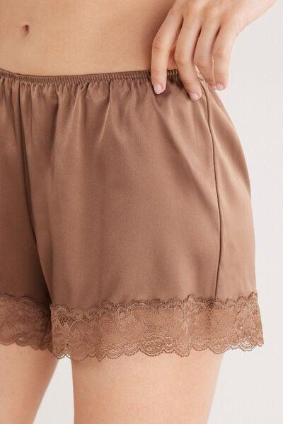 Beige Lace And Silk Shorts, Brown Mocha, large image number 5