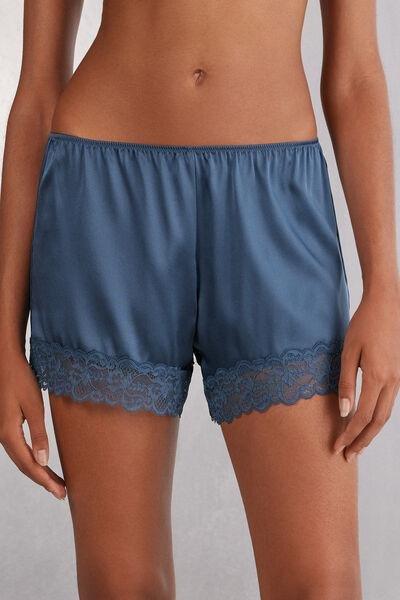 Blue Lace Trim Silk Shorts, , large image number 0
