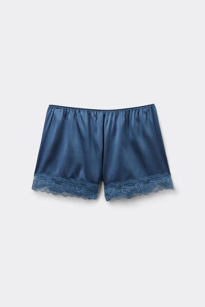 Blue Lace Trim Silk Shorts, , large image number 2