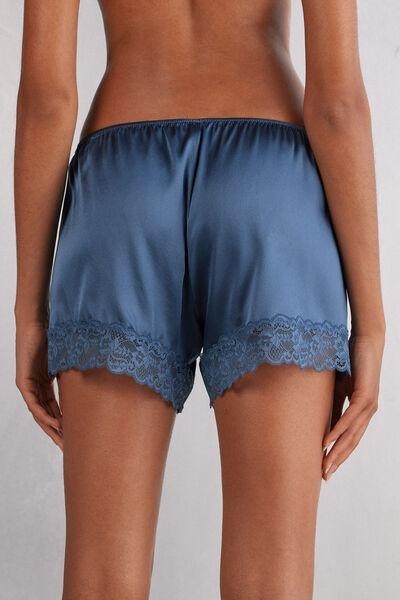 Blue Lace Trim Silk Shorts, , large image number 3