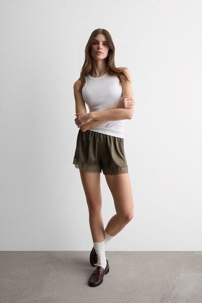 Green Embellished Silk Shorts, 5601_660J, medium