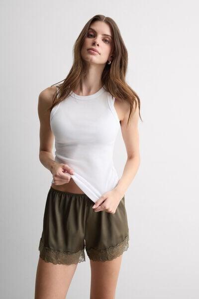 Green Embellished Silk Shorts, 5601_660J, medium
