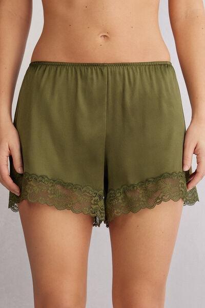 Green Lace And Silk Shorts, , medium