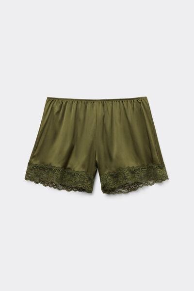 Green Lace And Silk Shorts, , large image number 1