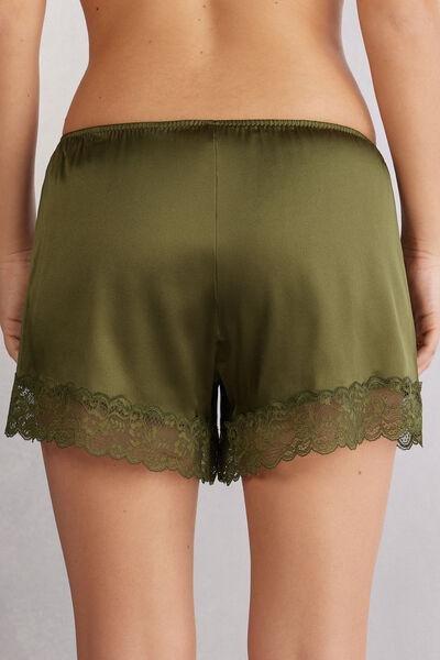 Green Lace And Silk Shorts, , large image number 3