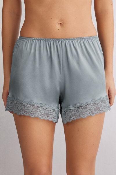 Blue Lace And Silk Shorts, , medium