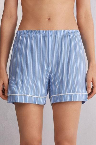 Blue Oxford Stripes Modal Shorts, , large image number 0