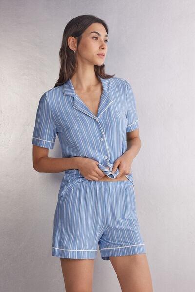Blue Oxford Stripes Modal Shorts, , large image number 2