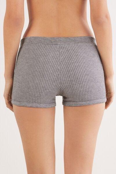 Grey Tricot-Effect Viscose Shorts, 5601_043K, large image number 3