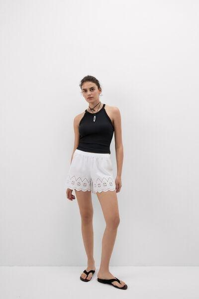 White Made With Love Cotton Broderie Shorts, White, large image number 0