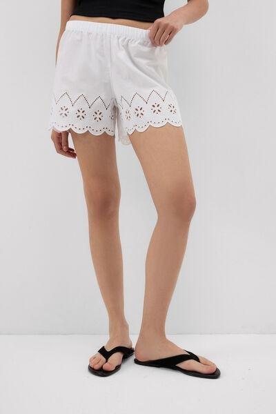 White Made With Love Cotton Broderie Shorts, White, large image number 1