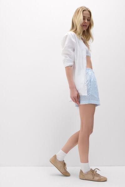 Blue Romantic Stripes Plumetis Cotton Canvas Shorts, 5601_117K, large image number 0