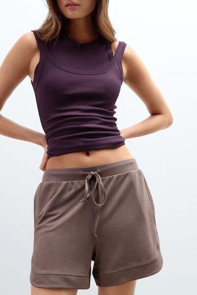 Brown Short-Sleeved Sporty Cotton And Modal Shorts, 5601_189K, medium