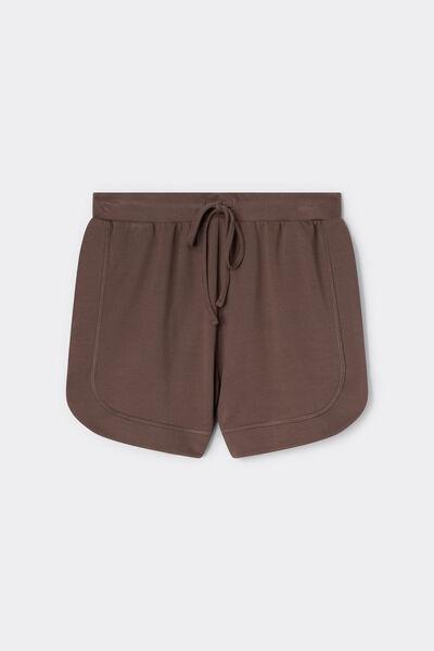 Brown Short-Sleeved Sporty Cotton And Modal Shorts, 5601_189K, large image number 3