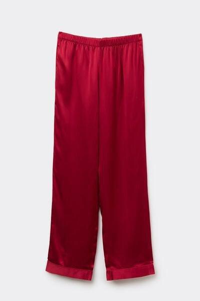 Red Elastic Waist Silk Pyjama Bottoms, Red, large image number 4