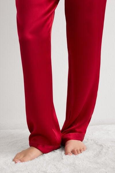 Red Elastic Waist Silk Pyjama Bottoms, Red, large image number 6