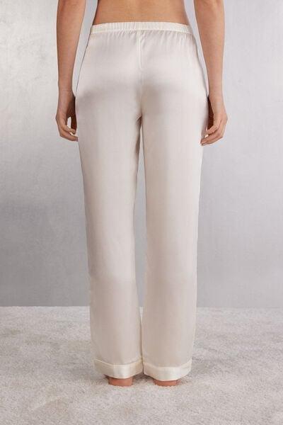 White Silk Satin Trousers, Powder White, medium