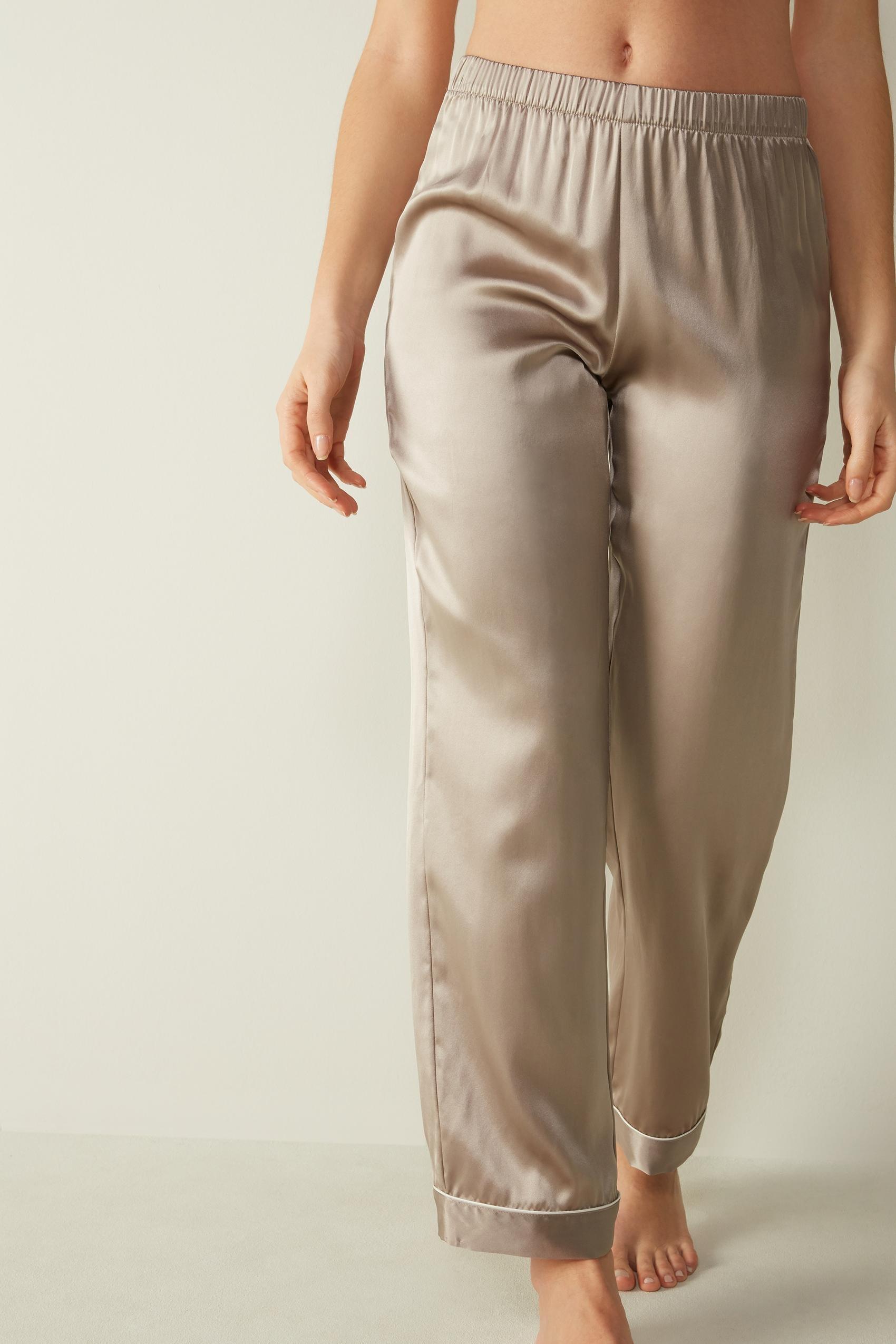 Beige Silk Satin Trousers, , large image number 0