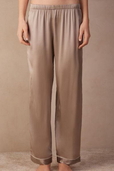 Beige Silk Satin Trousers, , large image number 1