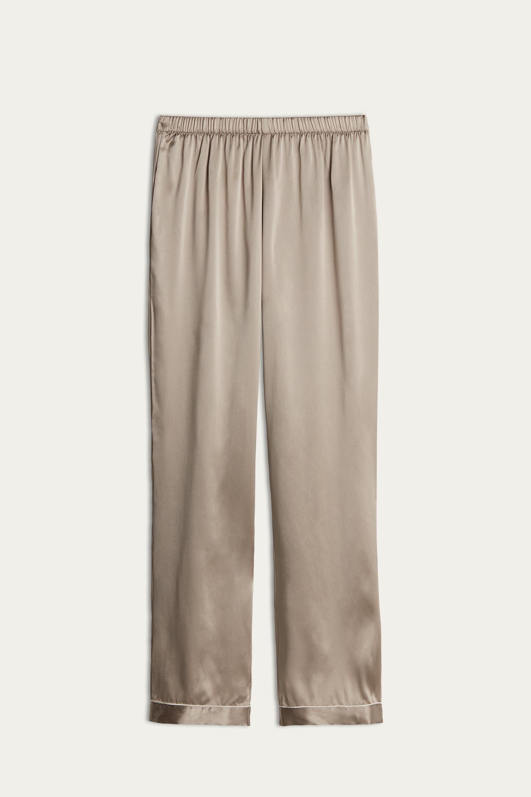 Beige Silk Satin Trousers, , large image number 3