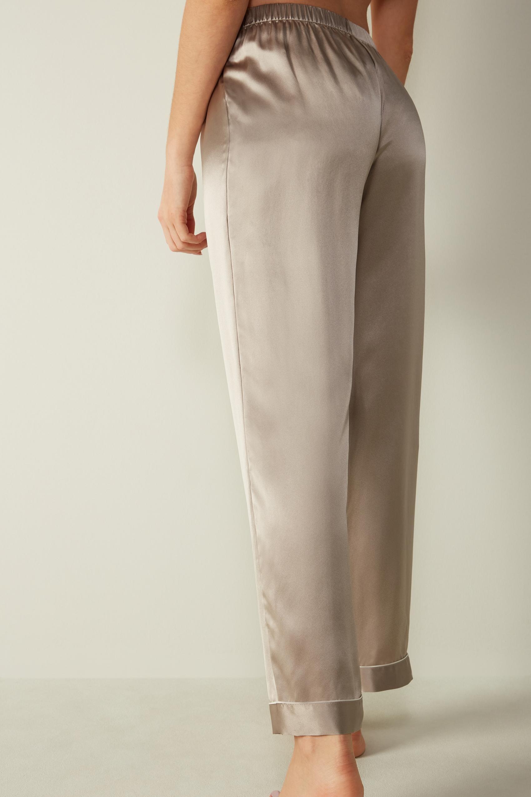 Beige Silk Satin Trousers, , large image number 5