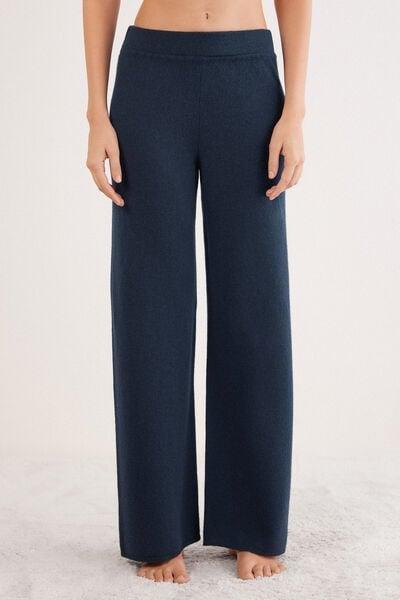 Navy Palazzo 100% Cashmere Pants, Intense Blue, large image number 1