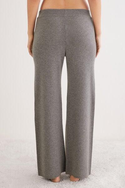 Grey Plain-Knit 100% Cashmere Palazzo Pants, 5601_456J, large image number 2