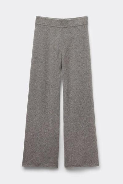 Grey Plain-Knit 100% Cashmere Palazzo Pants, 5601_456J, large image number 3