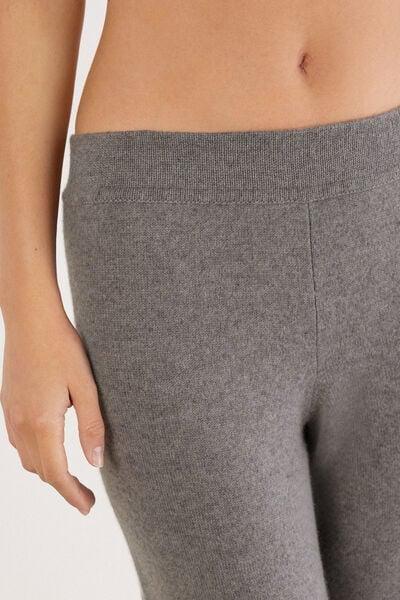 Grey Plain-Knit 100% Cashmere Palazzo Pants, 5601_456J, large image number 5