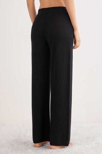 Black Plain-Knit 100% Cashmere Palazzo Pants, 5601_710J, large image number 2